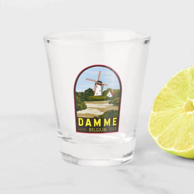 Damme Belgium Retro Travel Art Vintage Shot Glass (Front)