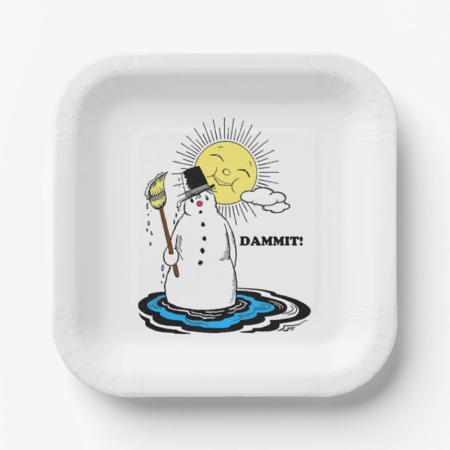 "DAMMIT" Melting Snowman Paper Plates Funny (Front)