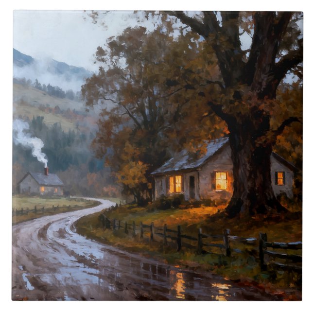 Damp Autumn Evening, Cosy House Tile (Front)