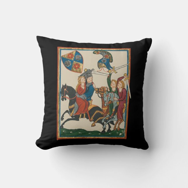Damsel In Distress, 14th Century Mediaeval Art Cushion (Front)