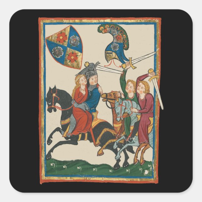 Damsel In Distress, 14th Century Mediaeval Art Square Sticker (Front)