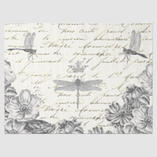Damselflies in waiting floral 1800s French Script  Tissue Paper