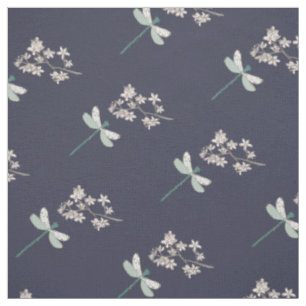 Damselfly and Pink Flowers Fabric