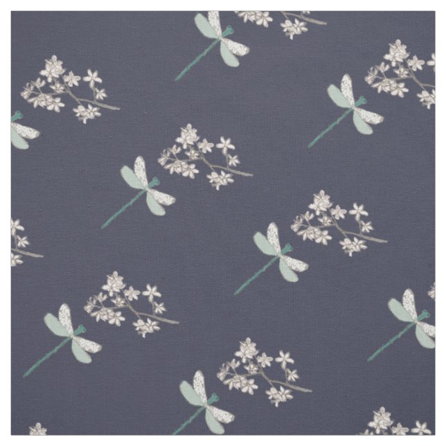 Damselfly and Pink Flowers Fabric (Swatch)