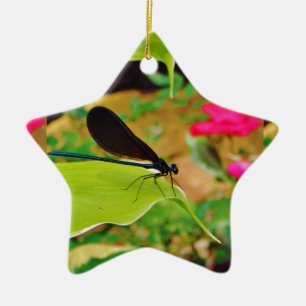 Damselfly and Rose Ceramic Tree Decoration