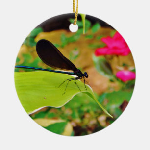 Damselfly and Rose Ceramic Tree Decoration