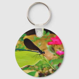 Damselfly and Rose Key Ring