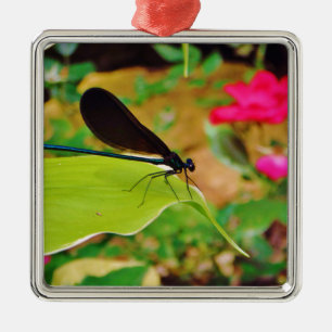 Damselfly and Rose Metal Tree Decoration