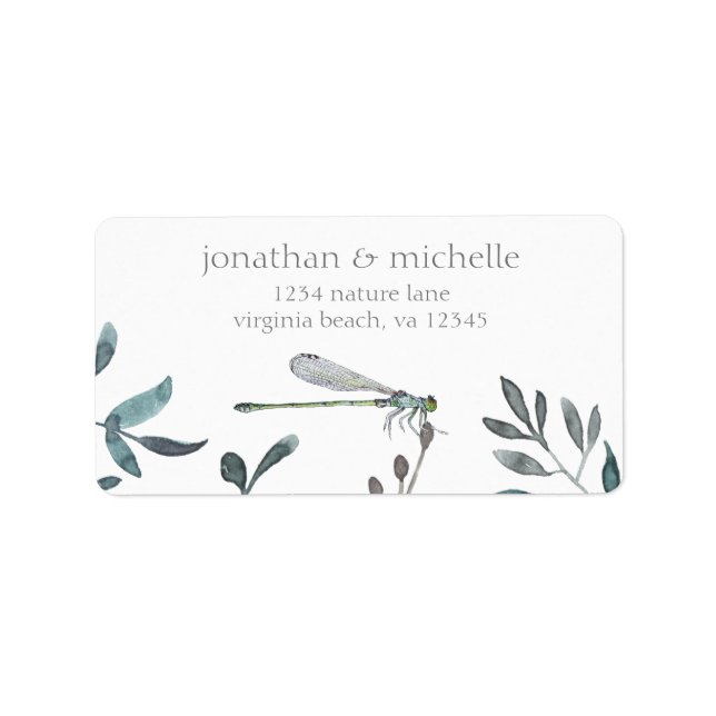 Damselfly/Dragonfly Garden Couple Wedding Address Label (Front)