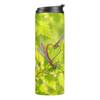 Damselfly Heart Green Leaves Thermal Tumbler