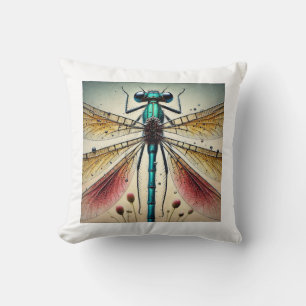Damselfly in watercolor and ink 010824IREF210 - Wa Cushion