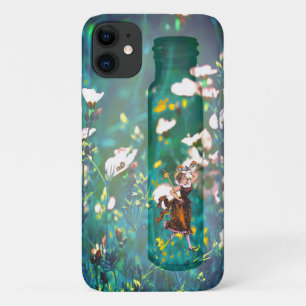 Damselfly woman in a bottle in a field of gilia iPhone 11 case