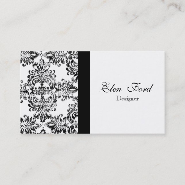 Damsk Black and White  Elegant Business Cards (Front)