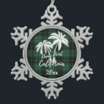 Dana Point California Beach Palm Tree Red Plaid Snowflake Pewter Christmas Ornament<br><div class="desc">Dana Point California Beach Palm Tree Red Plaid Ornament</div>