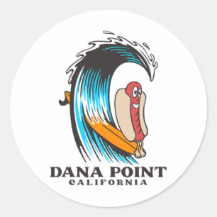 Dana Point California Surfing Hot Dog Men Women Ki Classic Round Sticker