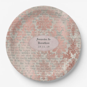 Danask Rose Gold Vintage Chic Wedding Paper Plate