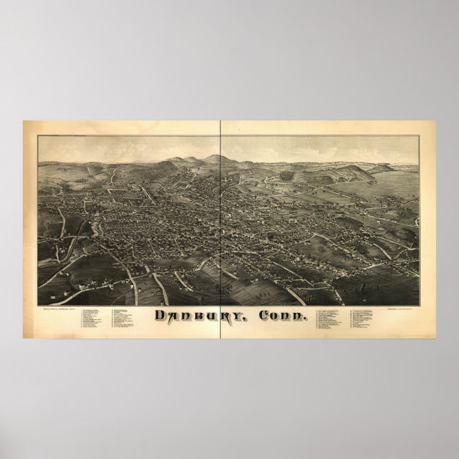 Danbury Connecticut 1884 Panoramic Map Poster (Front)