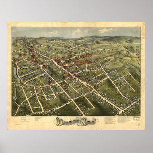 Danbury Connecticut 1885 Antique Panoramic Map Poster
