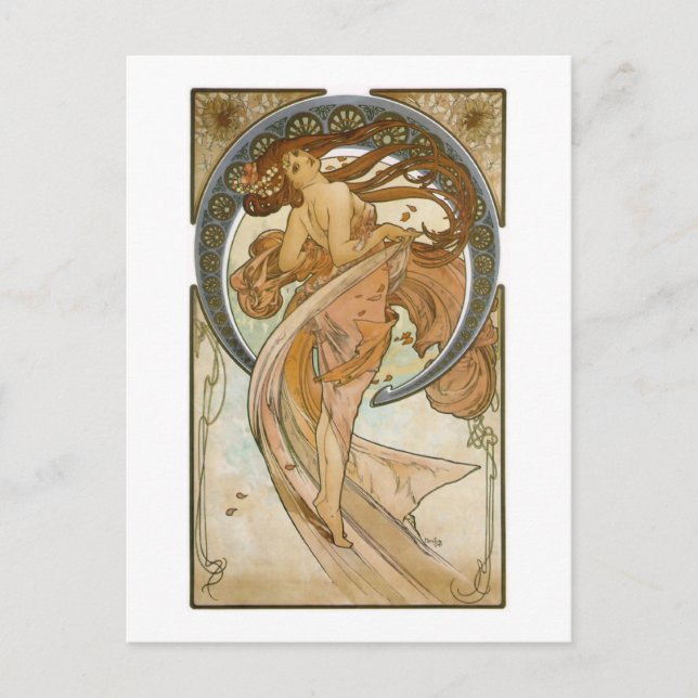Dance (1898), Alphonse Mucha Fine Art Nouveau Postcard (Front)