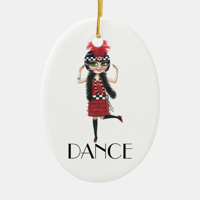 Dance 1920s Costume Big Eye Flapper Girl Ceramic Tree Decoration (Front)