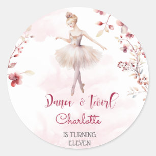 Dance and twirl ballerina birthday classic round sticker