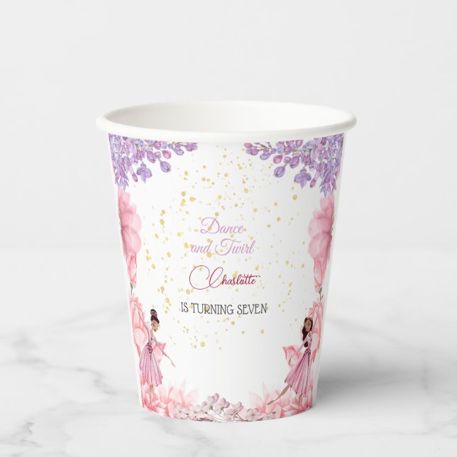 Dance and twirl ballerina birthday paper cups (Front)