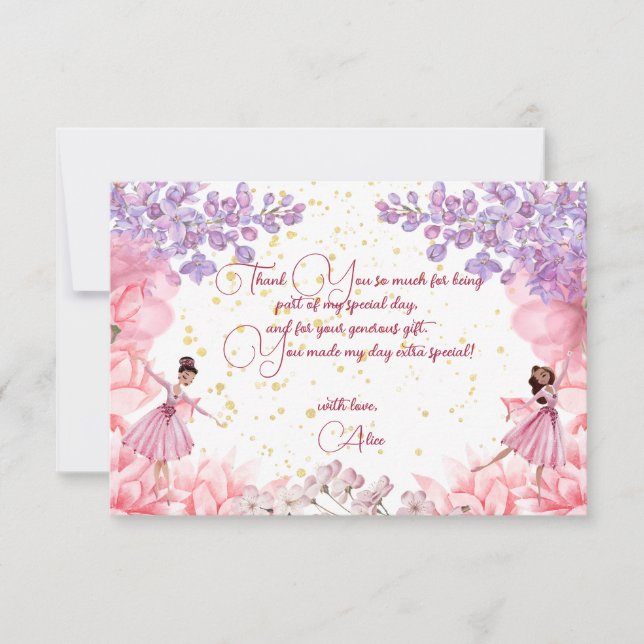 Dance and twirl ballerina birthday thank you card (Front)