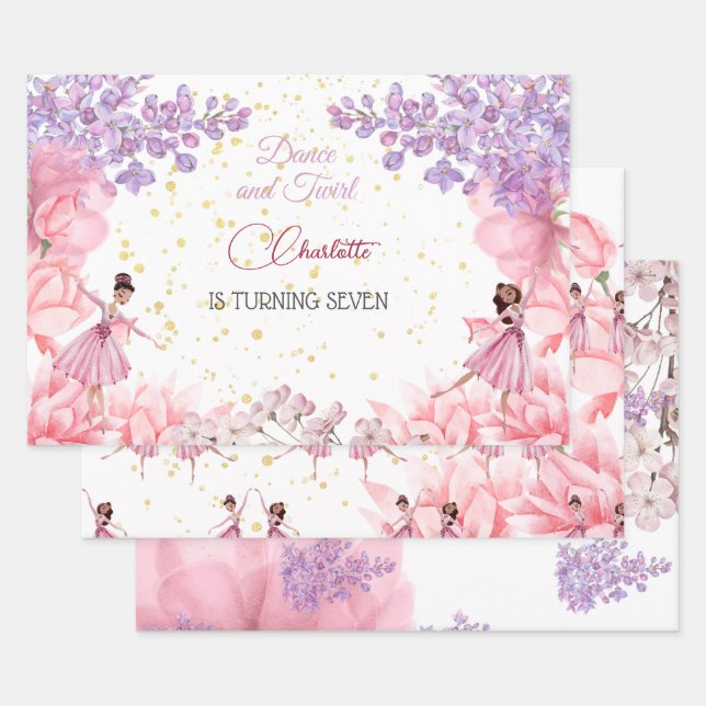 Dance and twirl ballerina birthday wrapping paper sheet (Set)