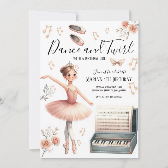 Dance and Twirl ballerina blush pink Birthday Invitation (Front)