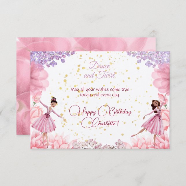 Dance and twirl ballerina happy birthday greeting card (Front/Back)