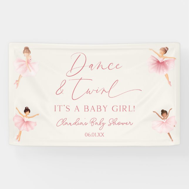 Dance and Twirl Ballerina Pink Ballet Baby Shower Banner (Horizontal)