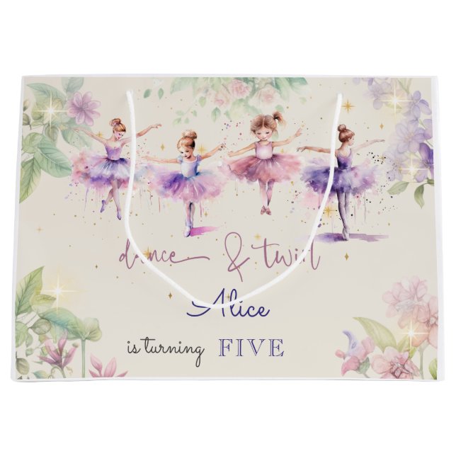 Dance and twirl ballerina watercolor birthday large gift bag (Front)