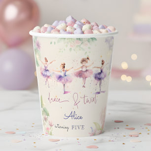 Dance and twirl ballerina watercolor birthday paper cups
