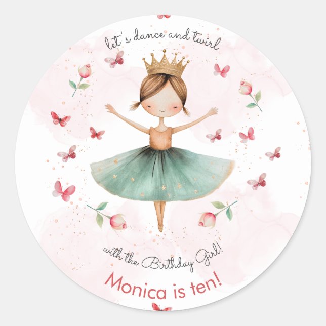Dance and twirl cute ballerina ballet kid birthday classic round sticker (Front)