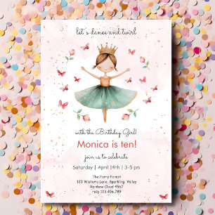 Dance and twirl cute ballerina ballet kid birthday invitation