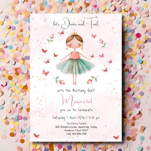 Dance and twirl cute ballerina ballet kid birthday invitation