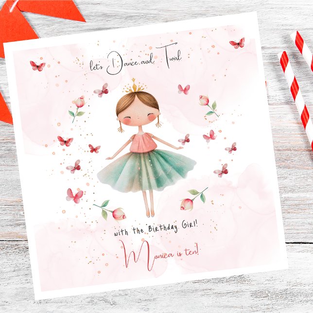 Dance and twirl cute ballerina ballet kid birthday napkin (Creator Uploaded)