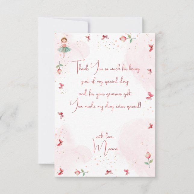 Dance and twirl cute ballerina ballet kid birthday thank you card (Front)