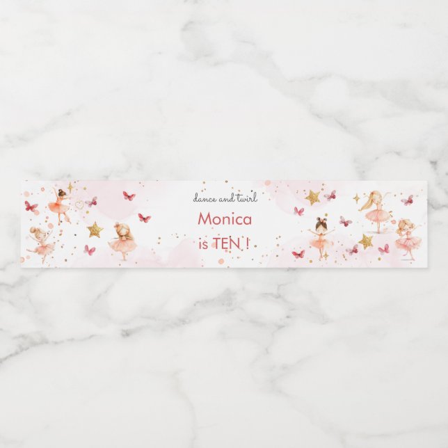 Dance and twirl cute ballerina ballet kid birthday water bottle label (Single Label)