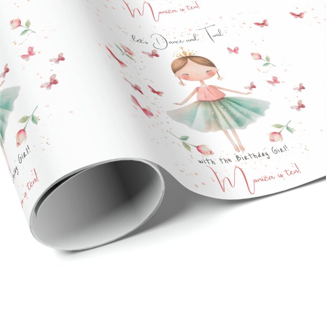 Dance and twirl cute ballerina ballet kid birthday wrapping paper (Roll Corner)
