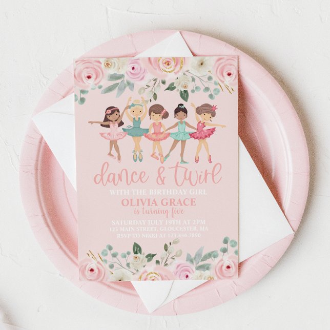 Dance and Twirl Floral Ballet Birthday Invitation (Creator Uploaded)