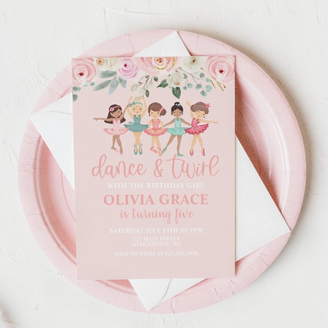 Dance and Twirl Floral Ballet Birthday Invitation (Creator Uploaded)