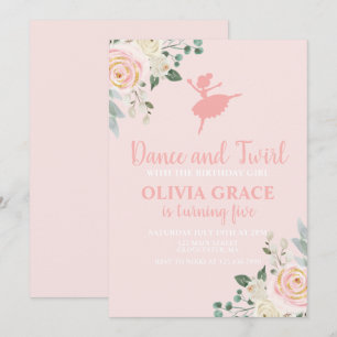 Dance and Twirl Floral pink Ballet Birthday Invitation