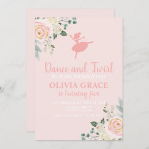 Dance and Twirl Floral pink Ballet Birthday Invitation
