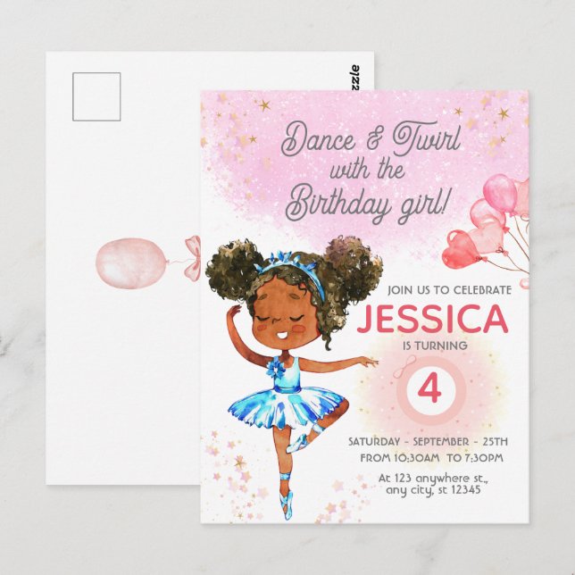 Dance and Twirl Pink ballet girl Birthday Postcard (Front/Back)
