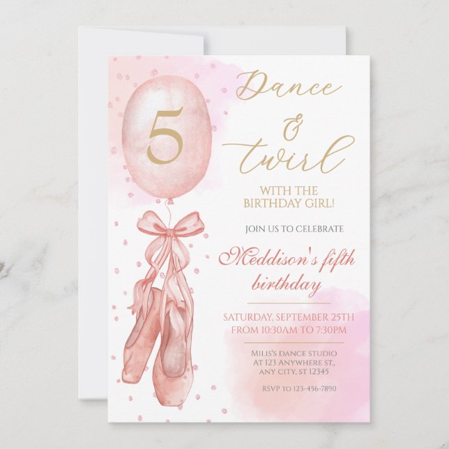 Dance and Twirl Pink girl Ballet Shoes Birthday In Invitation (Front)