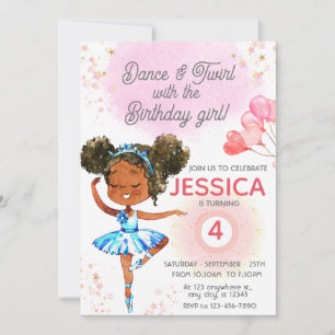 Dance and Twirl Pink girl Custom Birthday Invitation