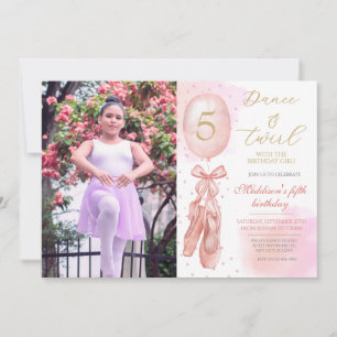 Dance and Twirl Pink girl Custom Photo Birthday Invitation