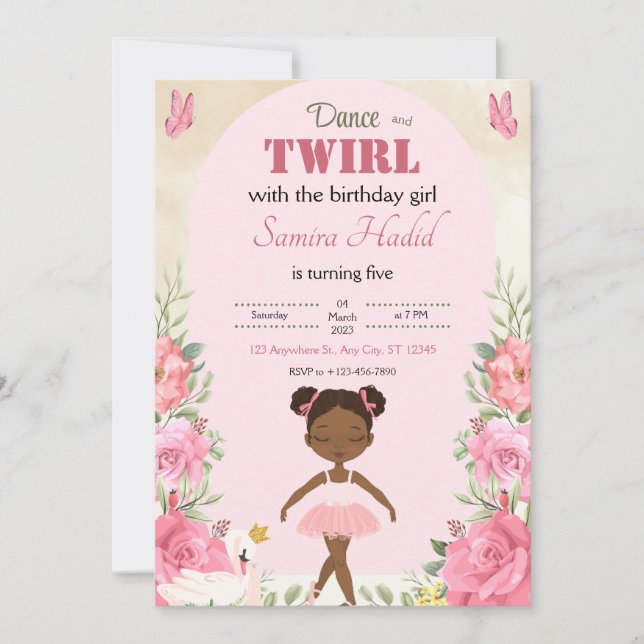 Dance and Twirl pretty Ballerina floral  Invitation (Front)
