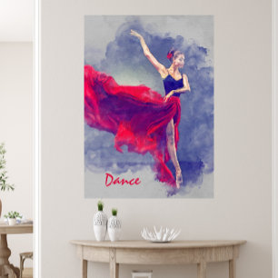 Dance Art, Dancer, Ballet, Red, Black Canvas Print